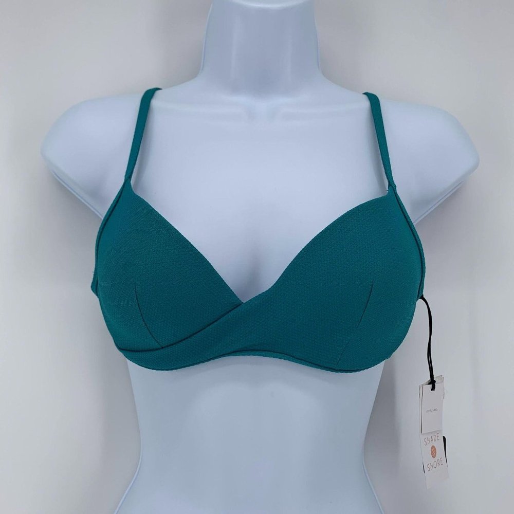Shade & Shore NWT Teal Lightly Lined Wrap Front Textured Bikini Top Size 32B